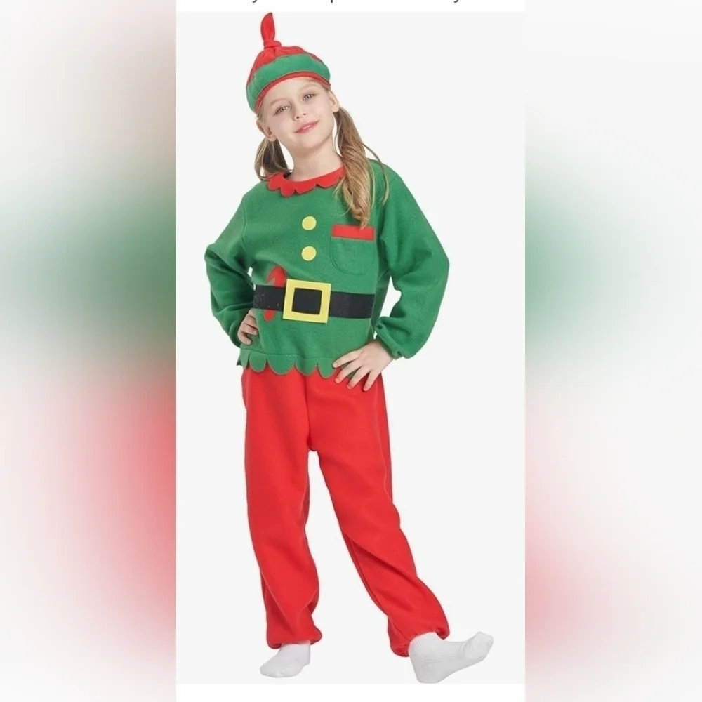 NIB Kids Unisex Festive Elf Costume Set - Green and Red